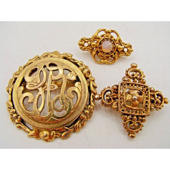 Vintage Lot 4 Brooches Pins Freirich Variety Club Emmons Opal 1950s Gold Silver - Picture 3 of 11